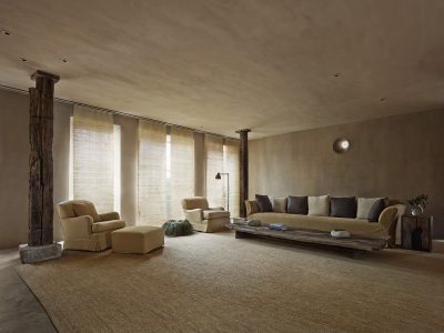 salal de estar em cimento queimado da tribeca penthouse